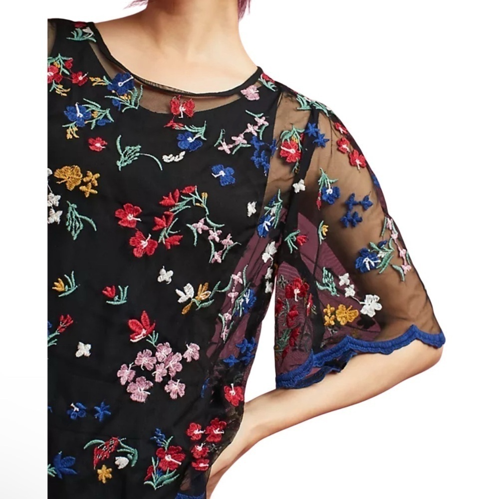 Anthropolgie Maeve meadows embroidered semi sheer Women Size Small